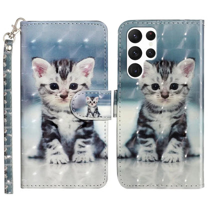 For Samsung Galaxy S24 Ultra Leather Cover Flip Stand 3D Pattern Printed Phone Case