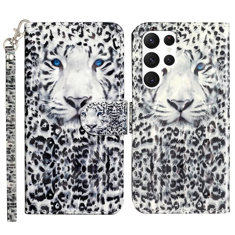 For Samsung Galaxy S24 Ultra Leather Cover Flip Stand 3D Pattern Printed Phone Case