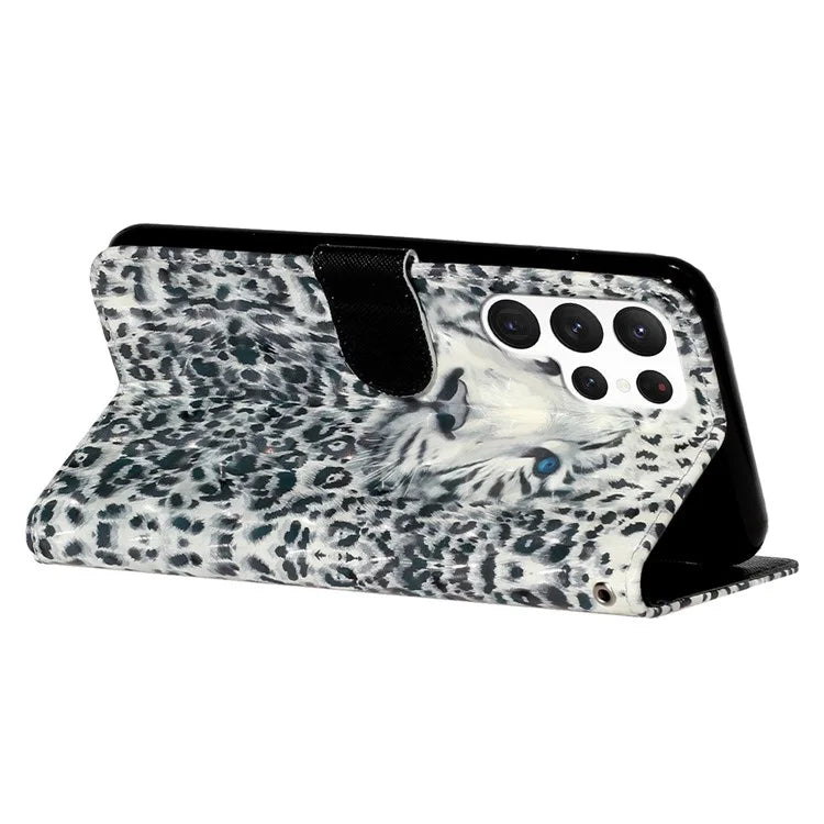 For Samsung Galaxy S24 Ultra Leather Cover Flip Stand 3D Pattern Printed Phone Case