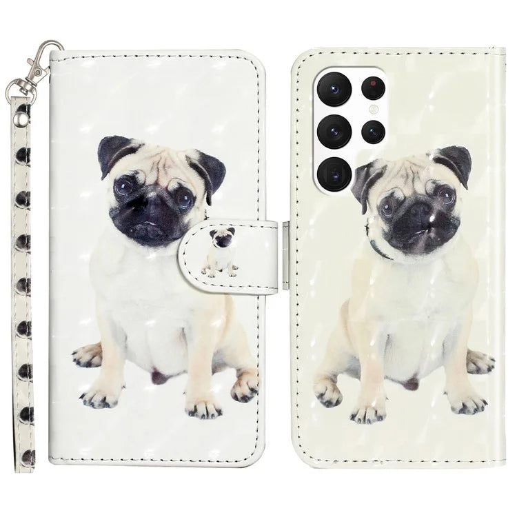 For Samsung Galaxy S24 Ultra Leather Cover Flip Stand 3D Pattern Printed Phone Case