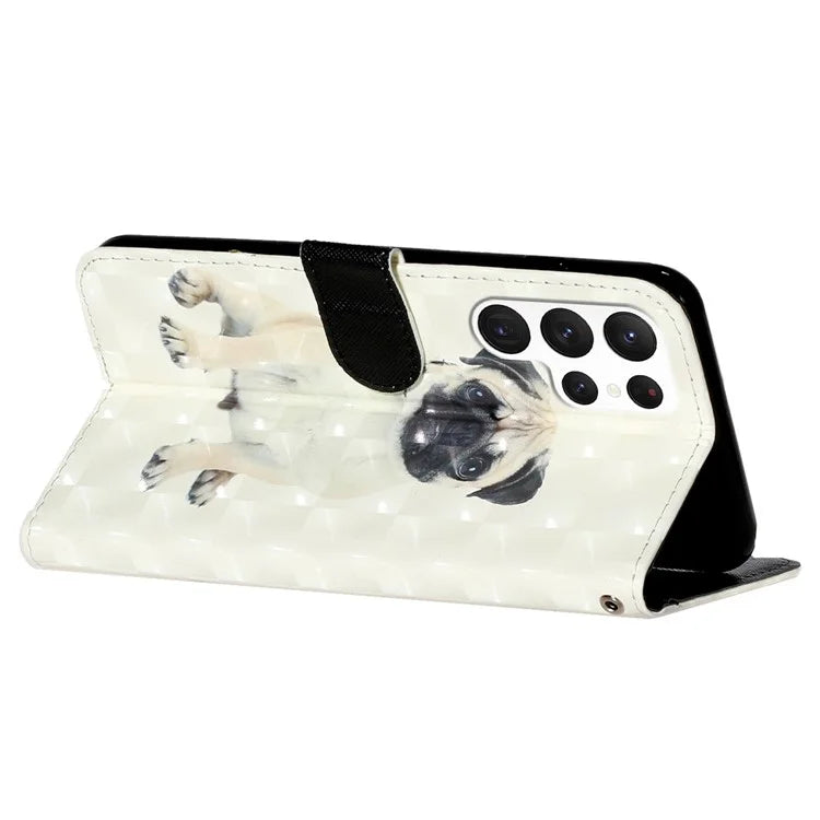 For Samsung Galaxy S24 Ultra Leather Cover Flip Stand 3D Pattern Printed Phone Case