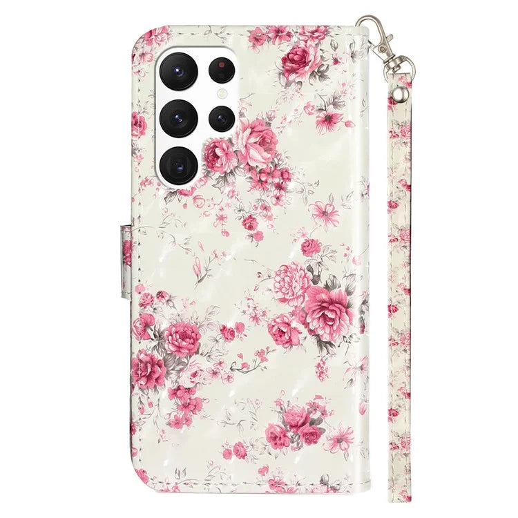 For Samsung Galaxy S24 Ultra Leather Cover Flip Stand 3D Pattern Printed Phone Case