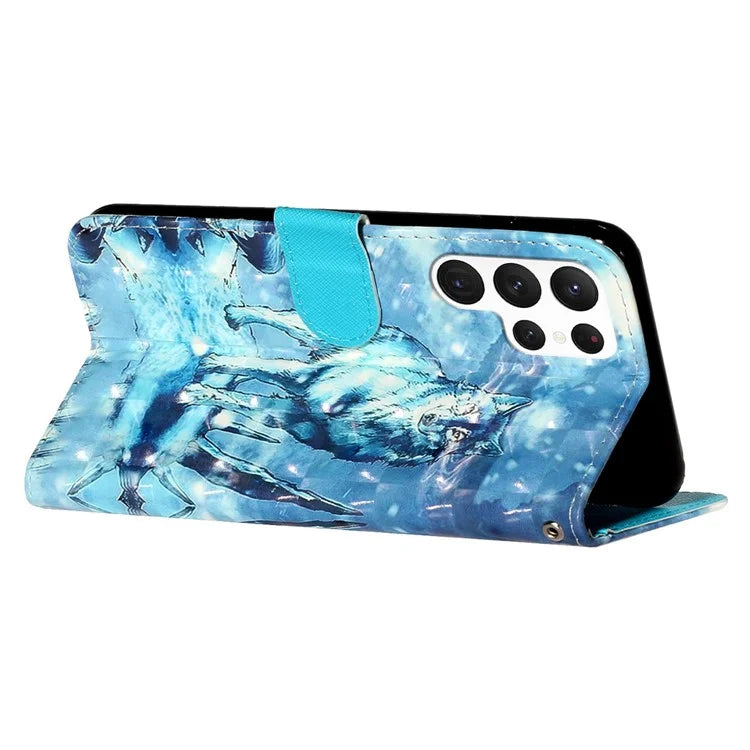 For Samsung Galaxy S24 Ultra Leather Cover Flip Stand 3D Pattern Printed Phone Case