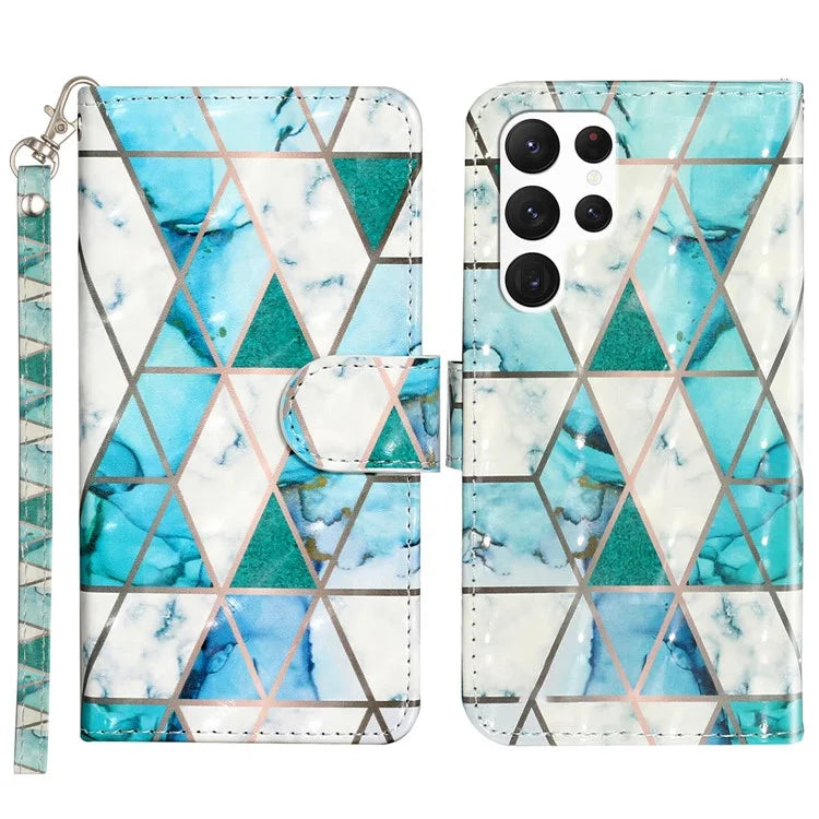 For Samsung Galaxy S24 Ultra Leather Cover Flip Stand 3D Pattern Printed Phone Case