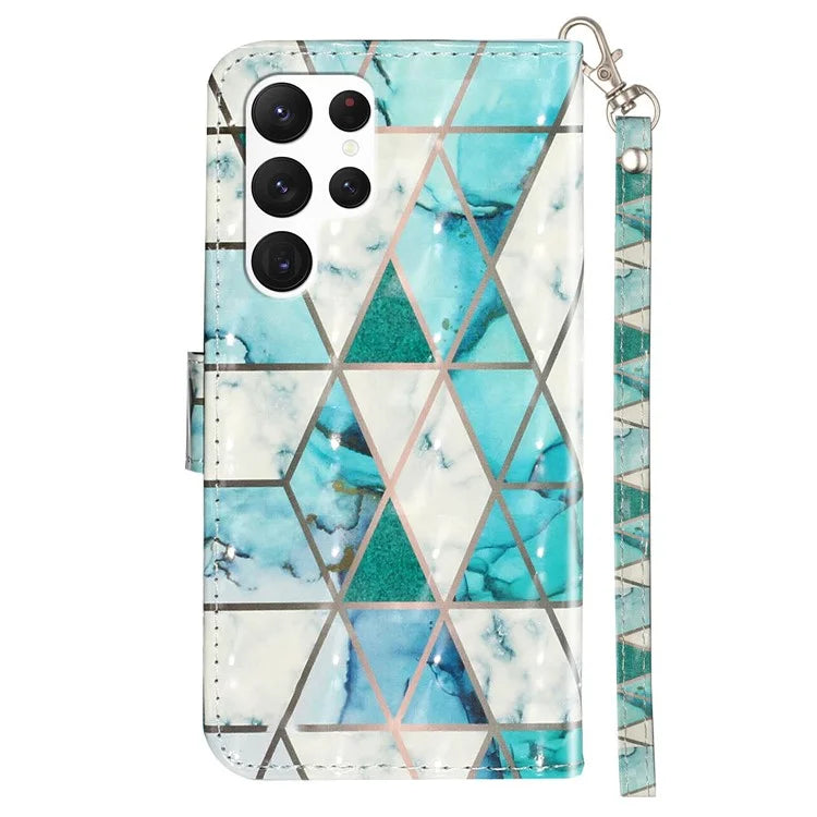 For Samsung Galaxy S24 Ultra Leather Cover Flip Stand 3D Pattern Printed Phone Case