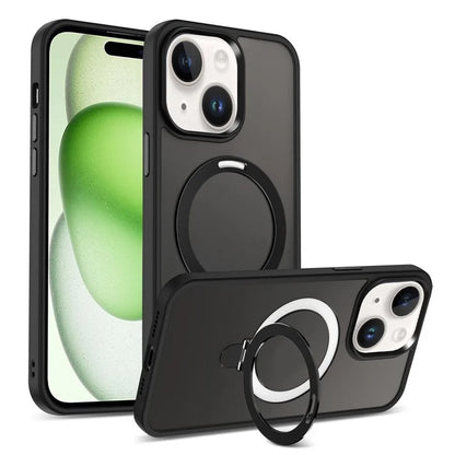 For iPhone 15 Case PC+TPU Shell Magnetic Phone Cover with Ring Kickstand