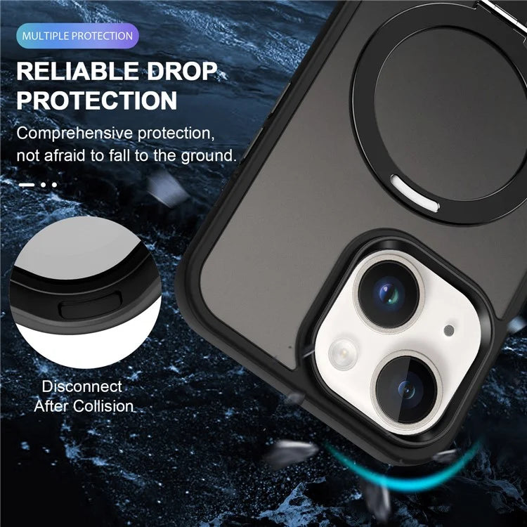 For iPhone 15 Case PC+TPU Shell Magnetic Phone Cover with Ring Kickstand