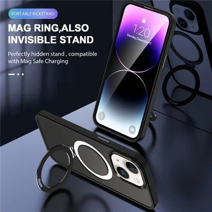 For iPhone 15 Case PC+TPU Shell Magnetic Phone Cover with Ring Kickstand
