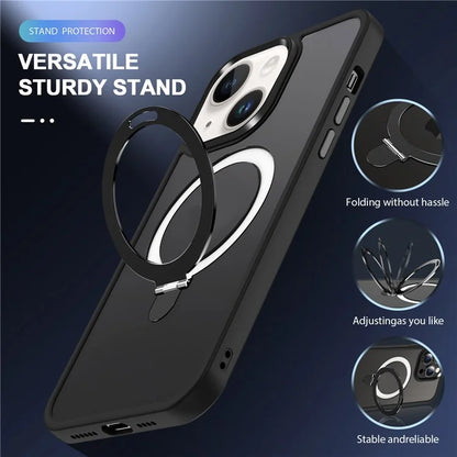 For iPhone 15 Case PC+TPU Shell Magnetic Phone Cover with Ring Kickstand