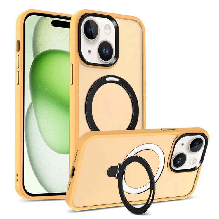 For iPhone 15 Case PC+TPU Shell Magnetic Phone Cover with Ring Kickstand