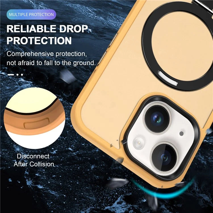 For iPhone 15 Case PC+TPU Shell Magnetic Phone Cover with Ring Kickstand