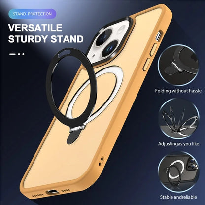 For iPhone 15 Case PC+TPU Shell Magnetic Phone Cover with Ring Kickstand