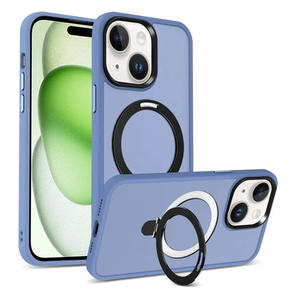 For iPhone 15 Case PC+TPU Shell Magnetic Phone Cover with Ring Kickstand