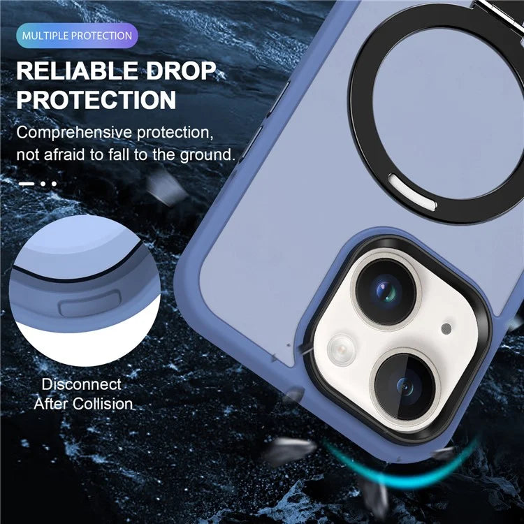 For iPhone 15 Case PC+TPU Shell Magnetic Phone Cover with Ring Kickstand
