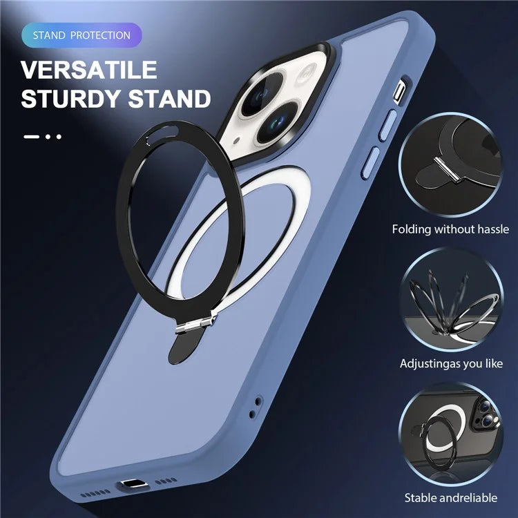 For iPhone 15 Case PC+TPU Shell Magnetic Phone Cover with Ring Kickstand