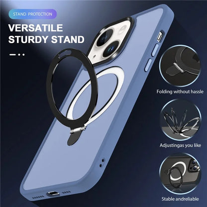 For iPhone 15 Case PC+TPU Shell Magnetic Phone Cover with Ring Kickstand