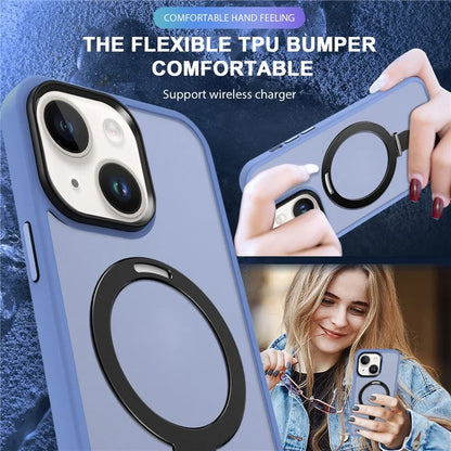 For iPhone 15 Case PC+TPU Shell Magnetic Phone Cover with Ring Kickstand