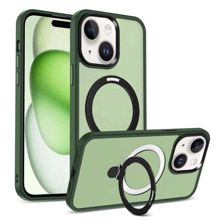 For iPhone 15 Case PC+TPU Shell Magnetic Phone Cover with Ring Kickstand