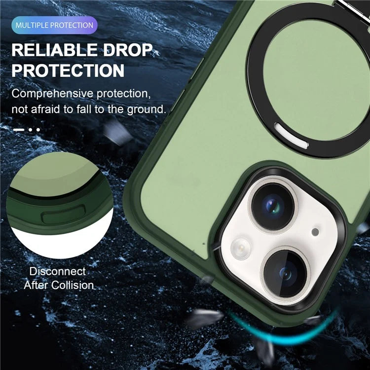 For iPhone 15 Case PC+TPU Shell Magnetic Phone Cover with Ring Kickstand