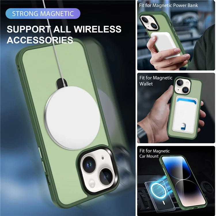 For iPhone 15 Case PC+TPU Shell Magnetic Phone Cover with Ring Kickstand