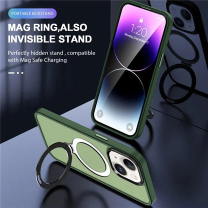 For iPhone 15 Case PC+TPU Shell Magnetic Phone Cover with Ring Kickstand