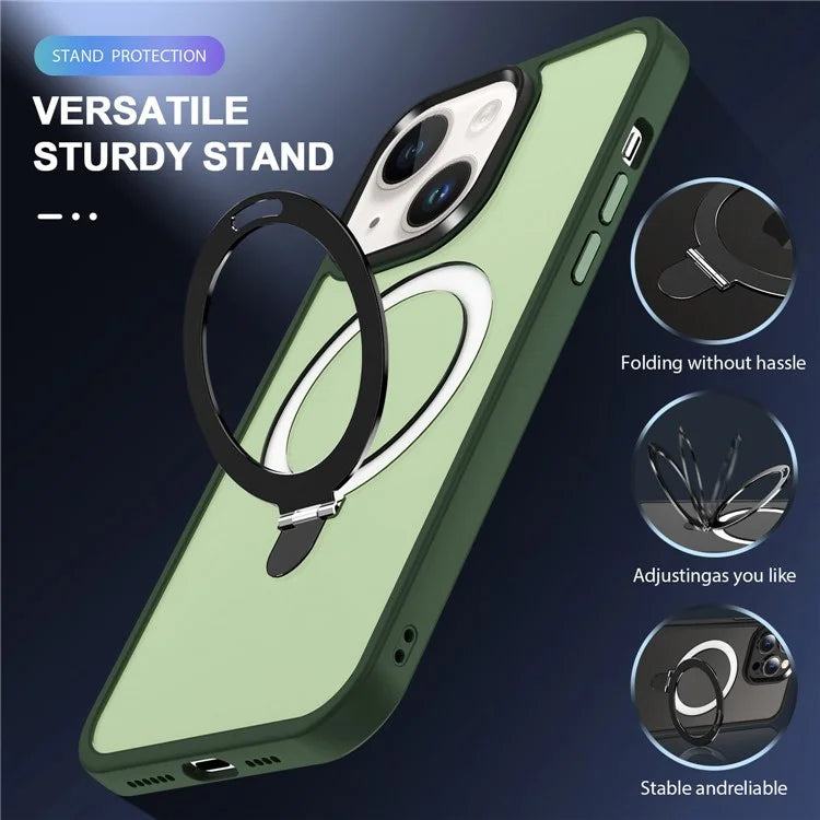 For iPhone 15 Case PC+TPU Shell Magnetic Phone Cover with Ring Kickstand