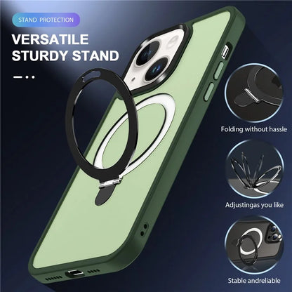 For iPhone 15 Case PC+TPU Shell Magnetic Phone Cover with Ring Kickstand