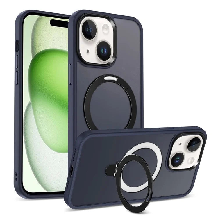 For iPhone 15 Case PC+TPU Shell Magnetic Phone Cover with Ring Kickstand