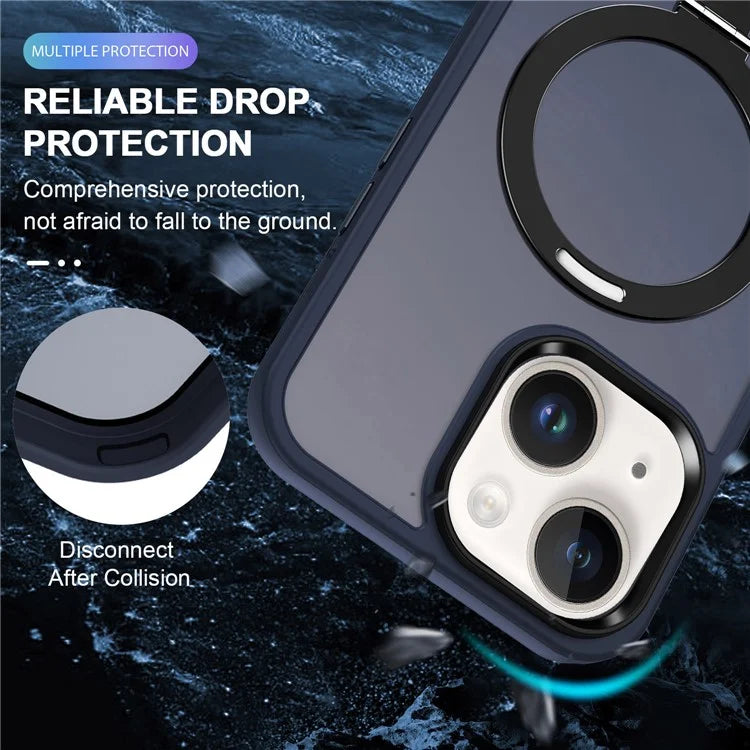 For iPhone 15 Case PC+TPU Shell Magnetic Phone Cover with Ring Kickstand