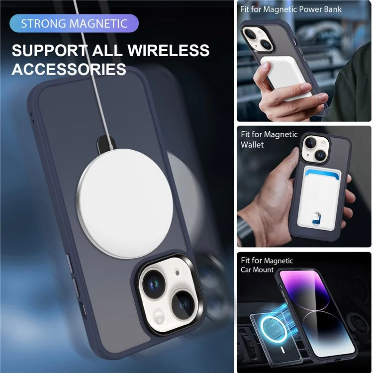 For iPhone 15 Case PC+TPU Shell Magnetic Phone Cover with Ring Kickstand