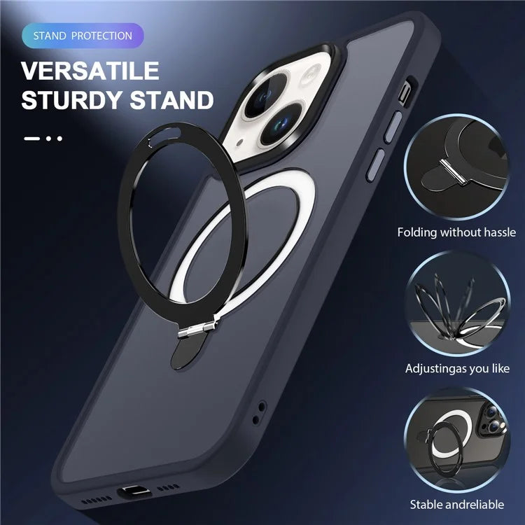 For iPhone 15 Case PC+TPU Shell Magnetic Phone Cover with Ring Kickstand