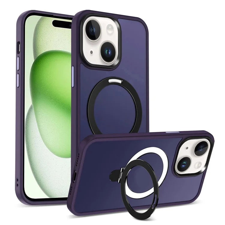 For iPhone 15 Case PC+TPU Shell Magnetic Phone Cover with Ring Kickstand