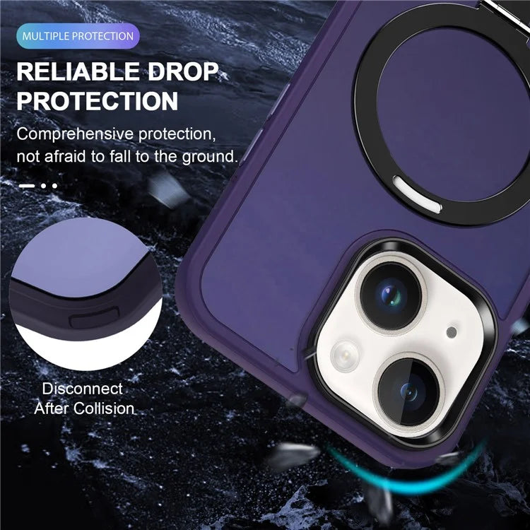 For iPhone 15 Case PC+TPU Shell Magnetic Phone Cover with Ring Kickstand