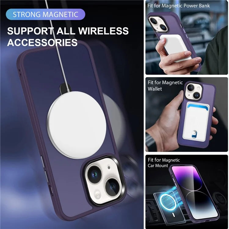 For iPhone 15 Case PC+TPU Shell Magnetic Phone Cover with Ring Kickstand