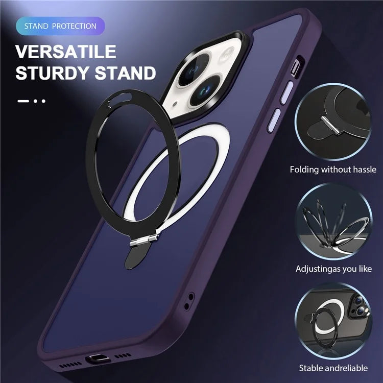 For iPhone 15 Case PC+TPU Shell Magnetic Phone Cover with Ring Kickstand