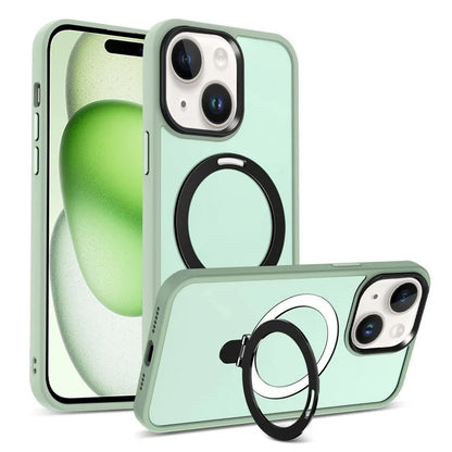 For iPhone 15 Case PC+TPU Shell Magnetic Phone Cover with Ring Kickstand
