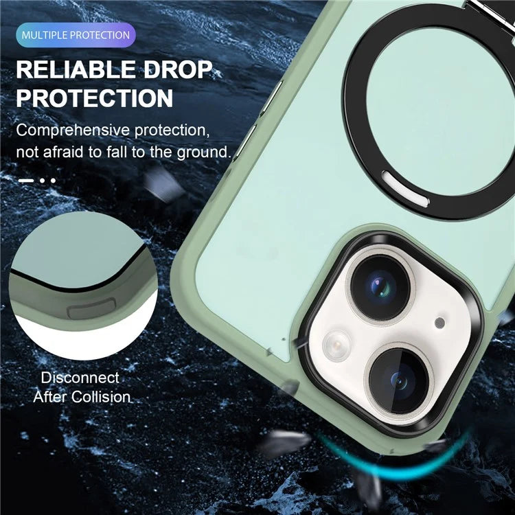 For iPhone 15 Case PC+TPU Shell Magnetic Phone Cover with Ring Kickstand