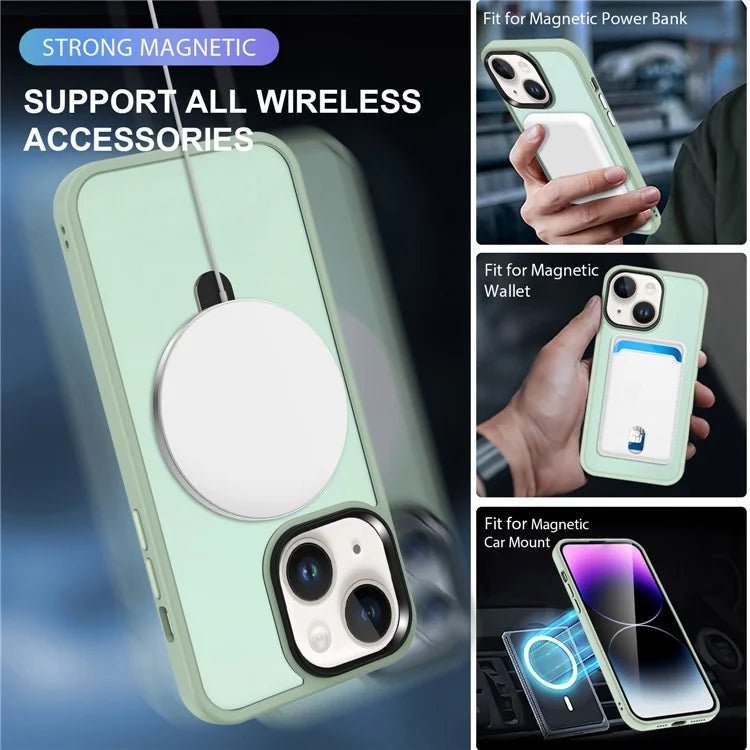 For iPhone 15 Case PC+TPU Shell Magnetic Phone Cover with Ring Kickstand