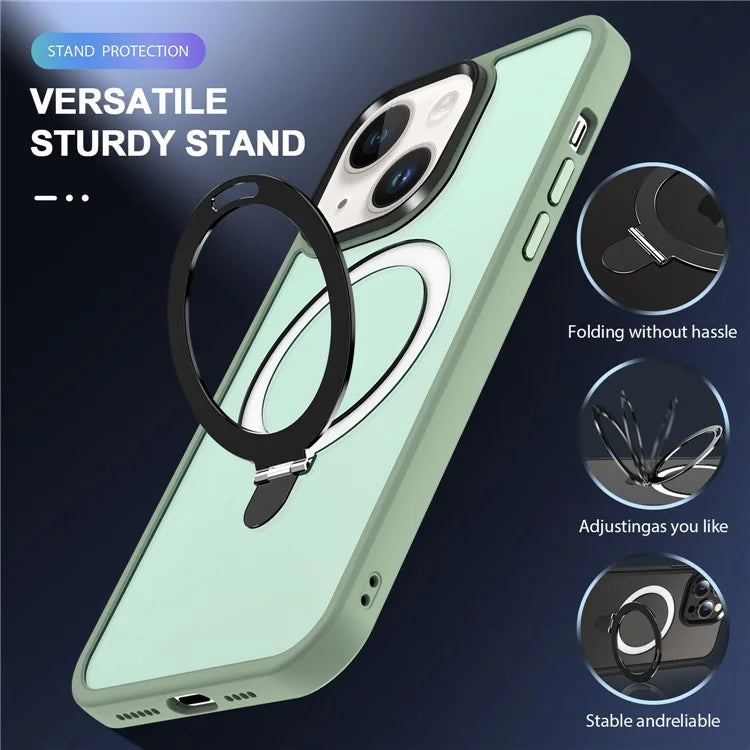For iPhone 15 Case PC+TPU Shell Magnetic Phone Cover with Ring Kickstand