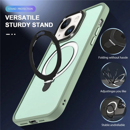 For iPhone 15 Case PC+TPU Shell Magnetic Phone Cover with Ring Kickstand