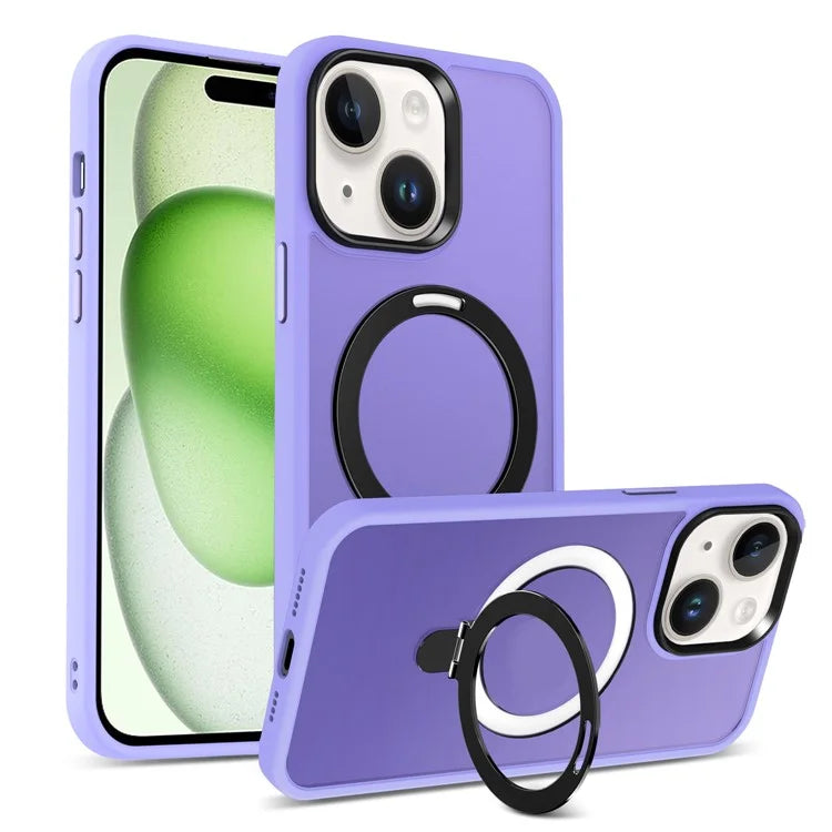 For iPhone 15 Case PC+TPU Shell Magnetic Phone Cover with Ring Kickstand