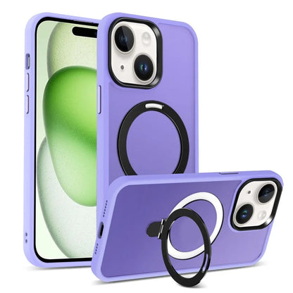 For iPhone 15 Case PC+TPU Shell Magnetic Phone Cover with Ring Kickstand