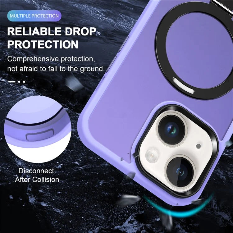 For iPhone 15 Case PC+TPU Shell Magnetic Phone Cover with Ring Kickstand