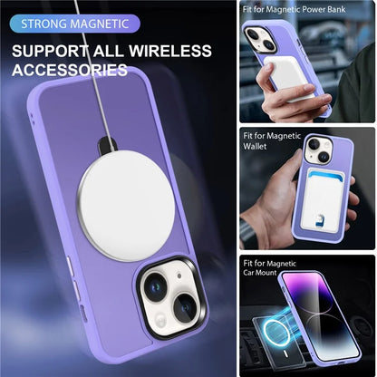 For iPhone 15 Case PC+TPU Shell Magnetic Phone Cover with Ring Kickstand