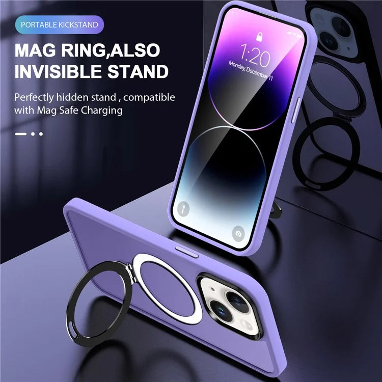 For iPhone 15 Case PC+TPU Shell Magnetic Phone Cover with Ring Kickstand