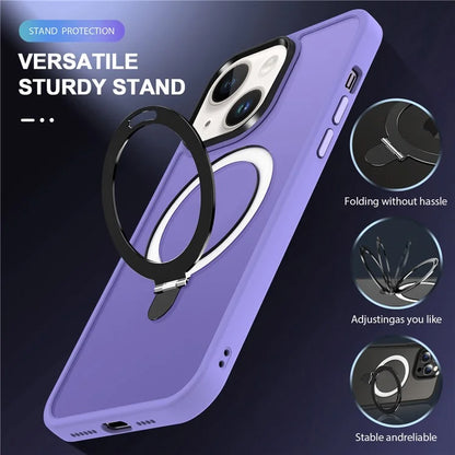 For iPhone 15 Case PC+TPU Shell Magnetic Phone Cover with Ring Kickstand
