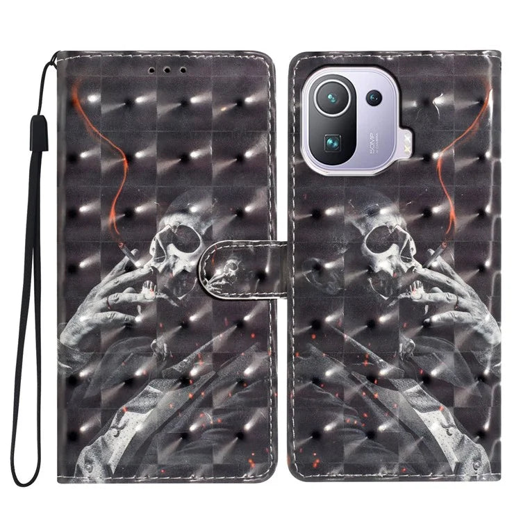 For Xiaomi Mi 11 Pro Case PU Leather Pattern Print Phone Cover with Wallet Stand