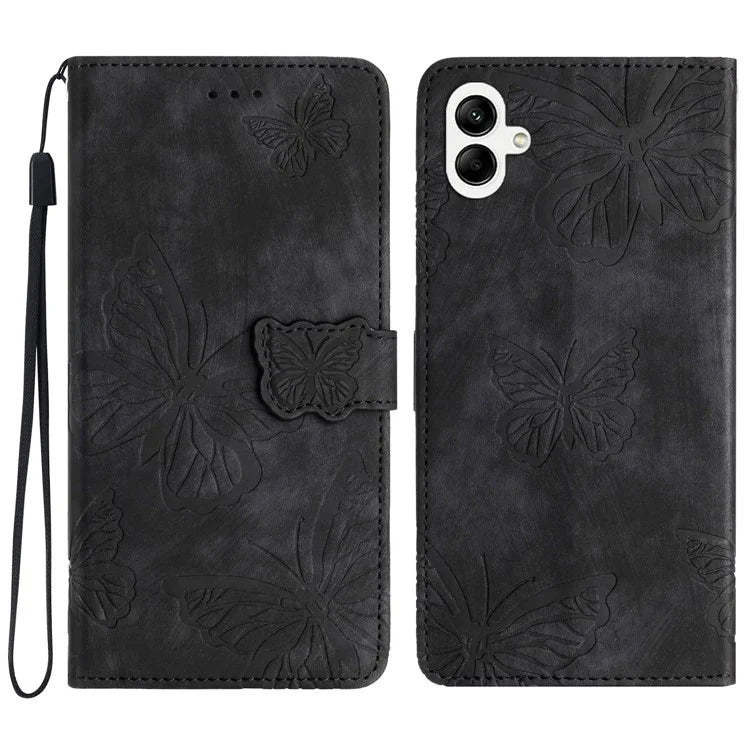 For Samsung Galaxy A05 4G Case Butterfly Imprinted PU Leather Anti-drop Phone Cover with Strap