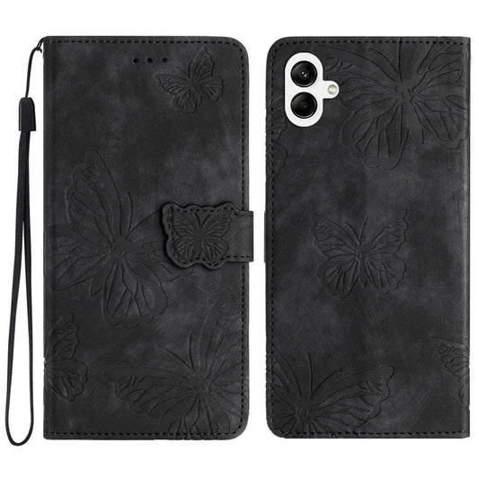 For Samsung Galaxy A05 4G Case Butterfly Imprinted PU Leather Anti-drop Phone Cover with Strap