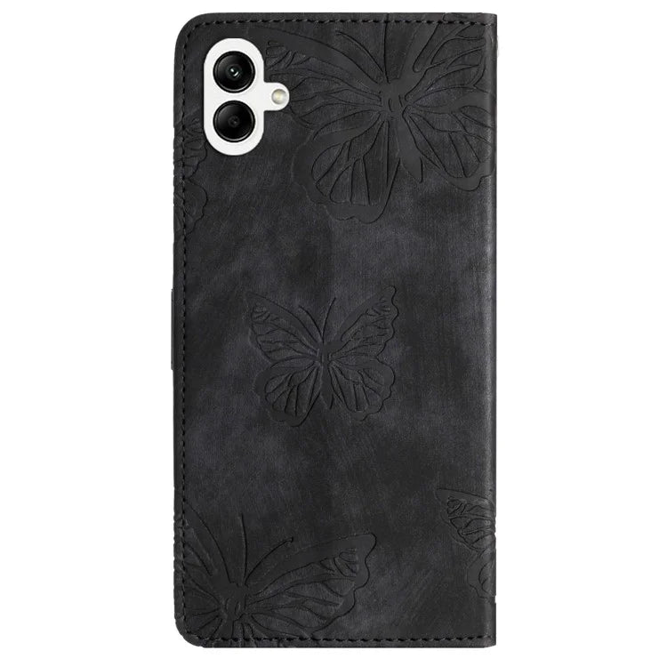 For Samsung Galaxy A05 4G Case Butterfly Imprinted PU Leather Anti-drop Phone Cover with Strap